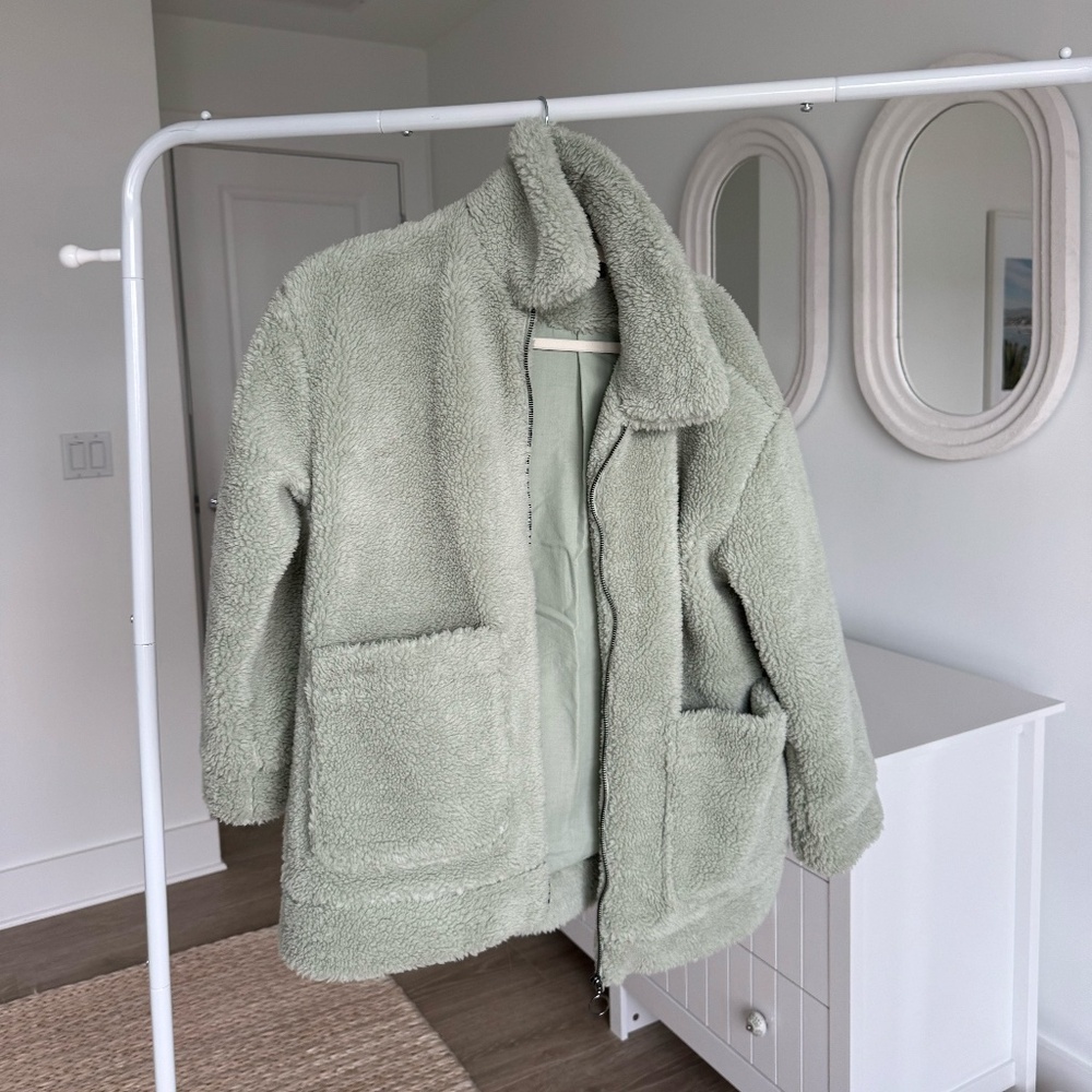 Sage Green Teddy Coat